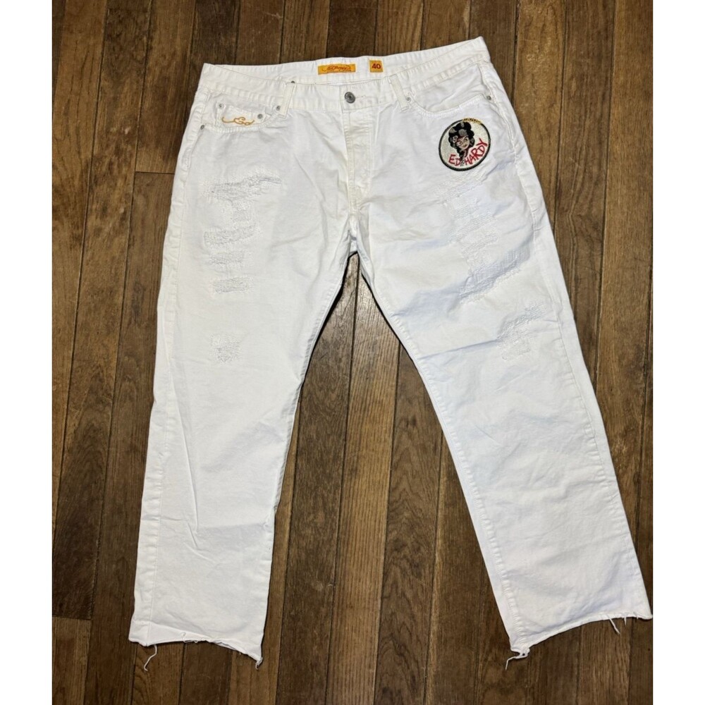 Ed Hardy RARE Wolf Embroidered White Jeans Y2K Mens Pants Size 40 X 34 EUC - Picture 5 of 11
